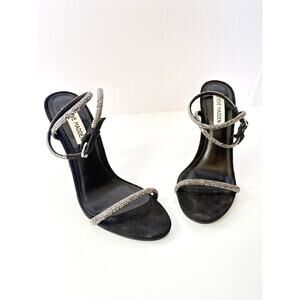 Steve Madden Black Velvet Rhinestone Stilhetto Heels Strappy Glittery Size 7.5